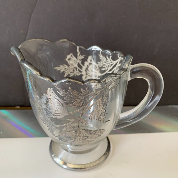 Open Sugar Bowl Creamer Silver City Flanders-Clear Sterling Silver Overlay - Picture 3 of 9